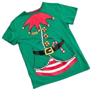 Head Elf Green Christmas Graphic Tee Medium